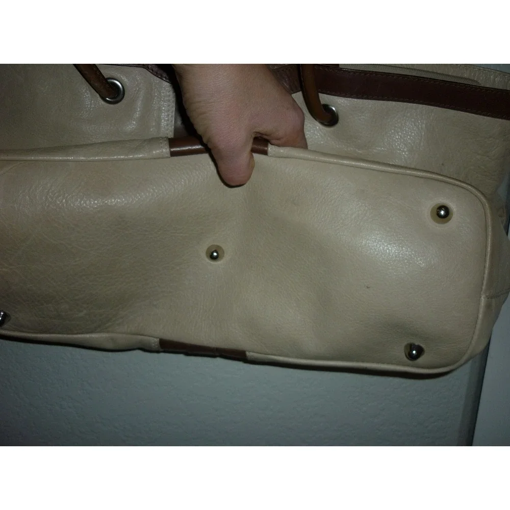 Marco Buggiani Chic‎ Tote Bag Women Beige Brown Leather Top Handle Shoulder Bag